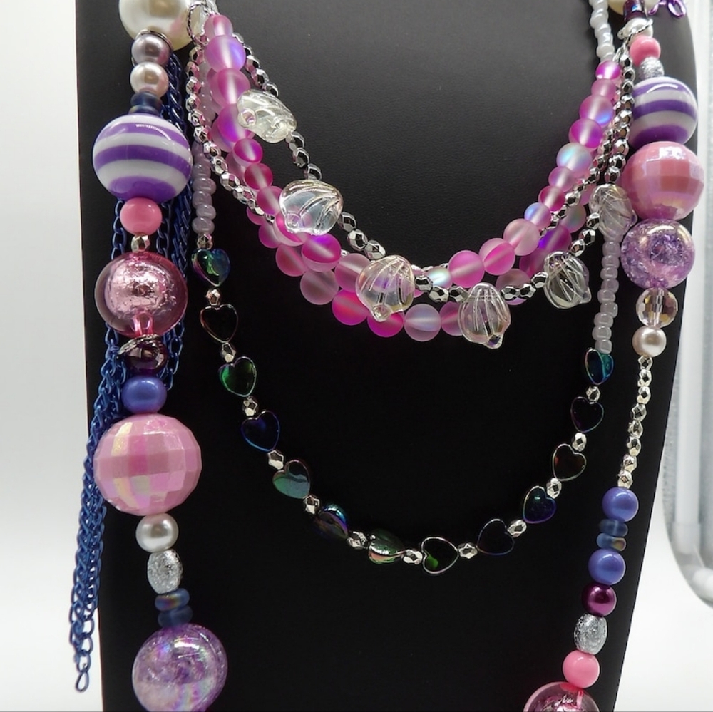 🆕️ Pink & Purples Multi Layered Necklace - Picture 3 of 10